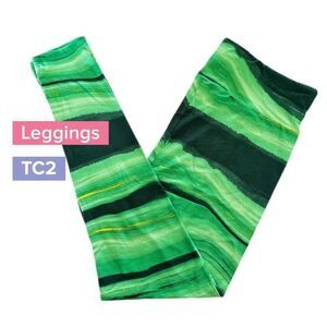 LuLaRoe Womens Leggings TC2 Green Yellow‎ Gold Swirls Tie Dye Plus 18+ NWT